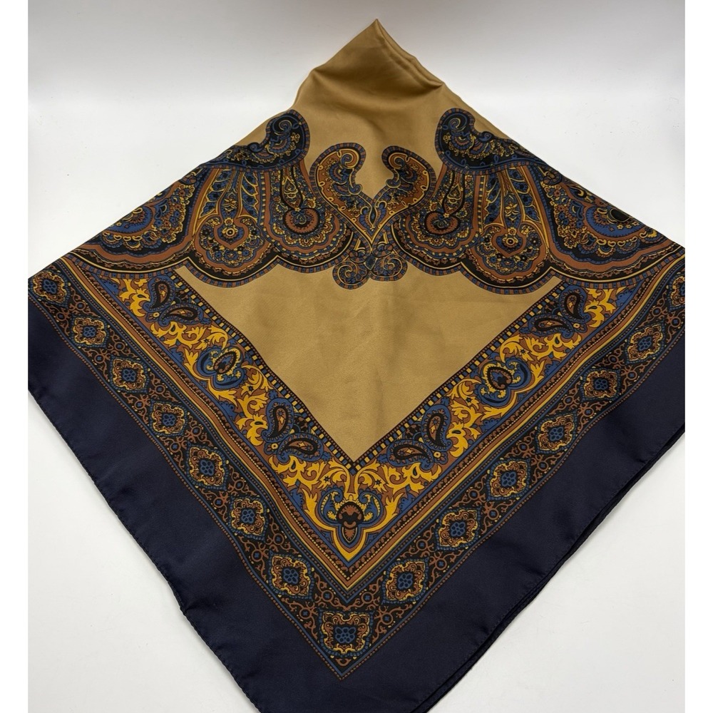Vintage Berkshire Scarf Square Blue Gold Polyester Italy Italian Old Money Lux